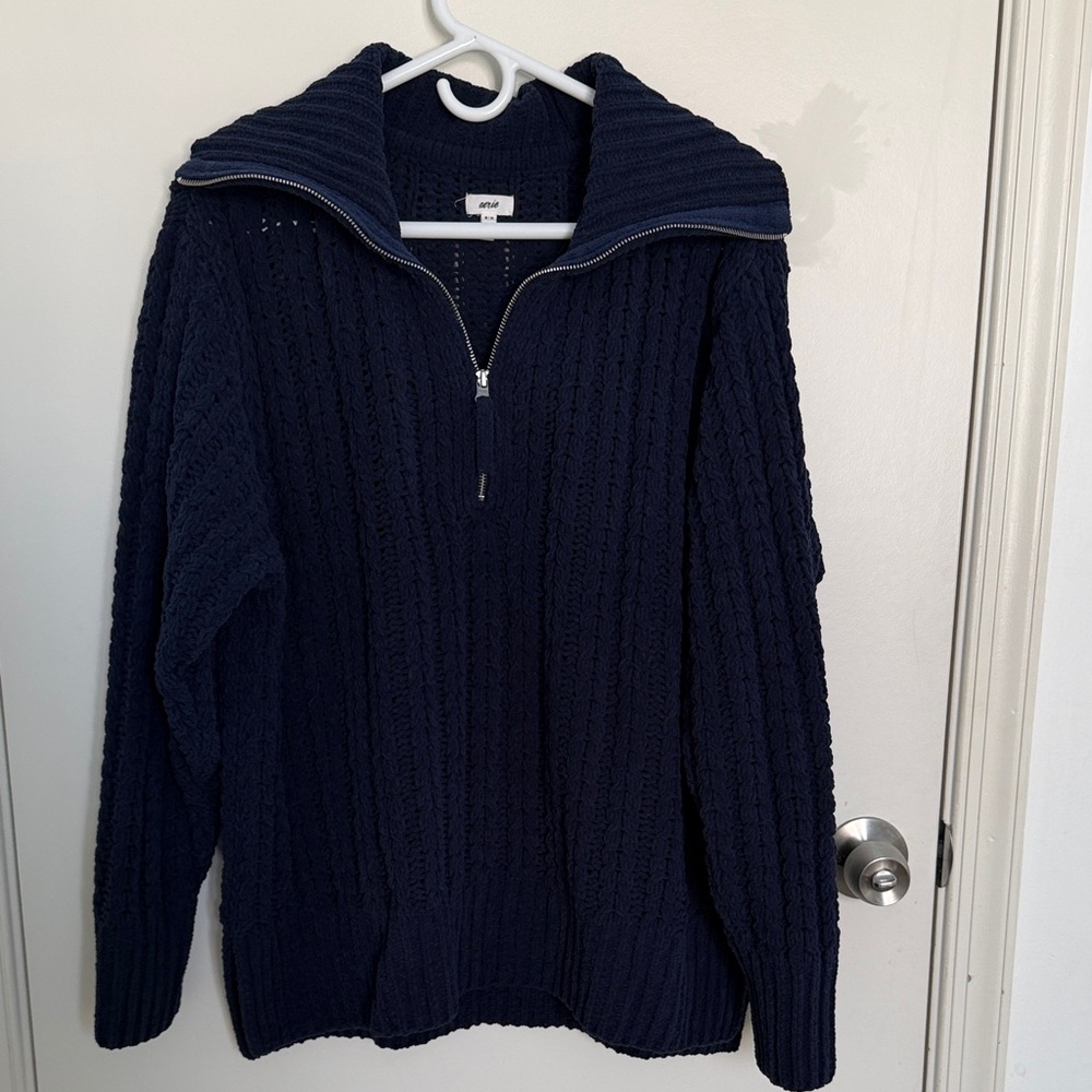 Aerie Navy Zip-Up Sweater